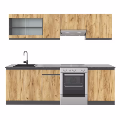 Vicco Cuisine Chêne doré/anthracite 240cm J-Shape