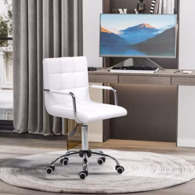 Chaise de bureau réglable fauteuil ergonomique pivotant pour bureau home office revêtement simili cuir PU blanc confortable