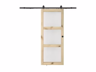 Porte coulissante avec système en applique en bois et verre trempé – 3 fenêtres – H205 x L93 cm – ACOSTA II