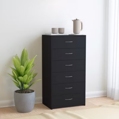 Buffet avec 6 tiroirs-Meuble de rangement Noir 50x34x96 cm Bois d&rsquo;ingénierie