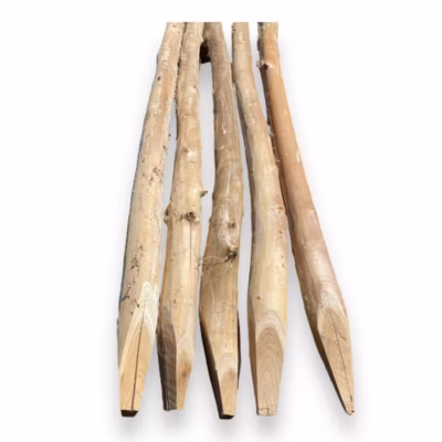 Pack de 5 piquets en bois d&rsquo;acacia écorcé d&rsquo;une pointe de 2,00 m de long et d&rsquo;un diamètre compris entre 80 et 100 mm
