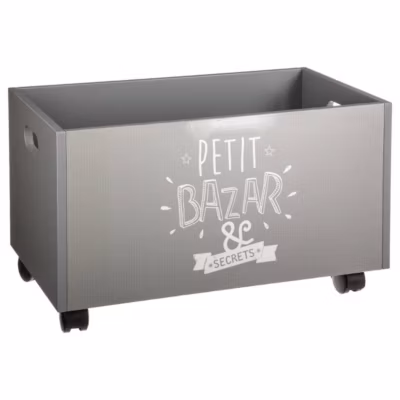 Coffre à jouets gris à roulettes – Atmosphera