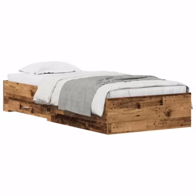 Lit simple, Lit adulte, Cadre de lit Bois Ancien 90 x 190 cm Bois d&rsquo;ingénierie