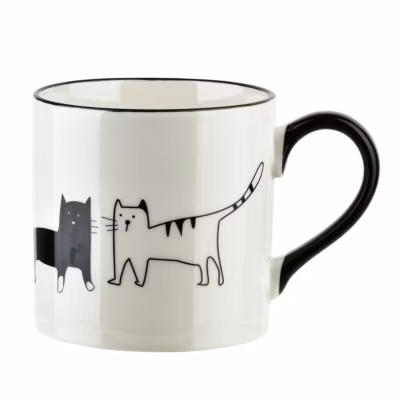 Kubek COTTELLO Porcelaine Motif Chat 37cl, Noir, 9x13x9 cm