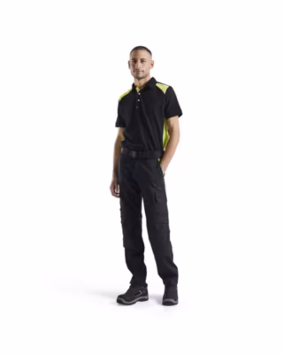 Pantalon industrie stretch 2D Noir/Jaune fluo – poches genouillères, poches téléphone et mètre – Blaklader