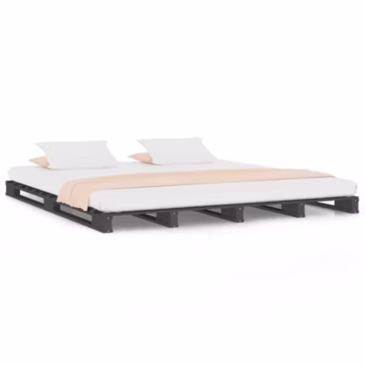 Lit double, Lit adulte, Lit de palette sans matelas gris bois massif