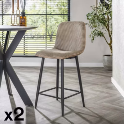 Chaise de bar beige sable en tissu côtelé (lot de 2) TAJ