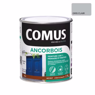 ANCORBOIS gris clair  RAL 7035 1L – Peinture de protection et de décoration microporeuse 2 en 1  bois