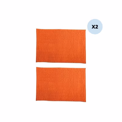 MSV Lot de 2 tapis de bain Microfibre CHENILLE 40x60cm Orange