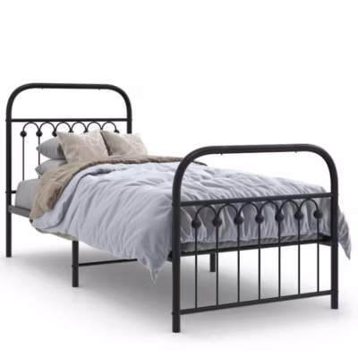 Lit simple, Lit adulte, Cadre de lit métal sans matelas avec pied de lit noir 80×200 cm
