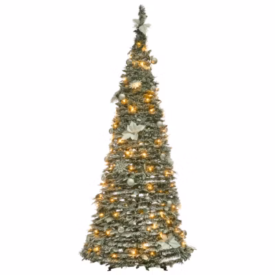 Sapin de Noël artificiel enneigé Pliant LED FIRVANA 185 cm Blanc