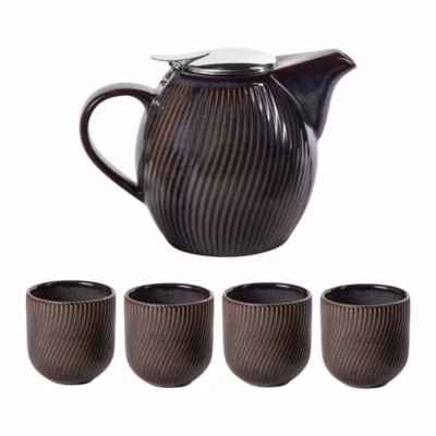 Coffret théière Mao noire 0,9L et 4 gobelets