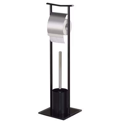 Porte-papier toilette dérouleur ONA avec brosse, métal et verre trempé noirs