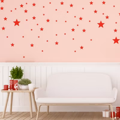Stickers Lot des 130 étoiles – 115x210cm – rouges – Autocollants adhésifs noël – décoration fêtes
