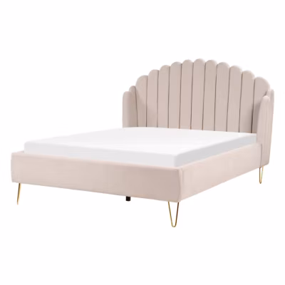 Lit avec sommier Tissu AMBILLOU 140 x 200 cm Beige clair
