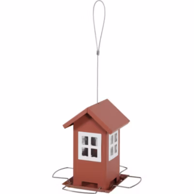 Mangeoire maisonnette rouge 4 fenêtres pour graines oiseaux