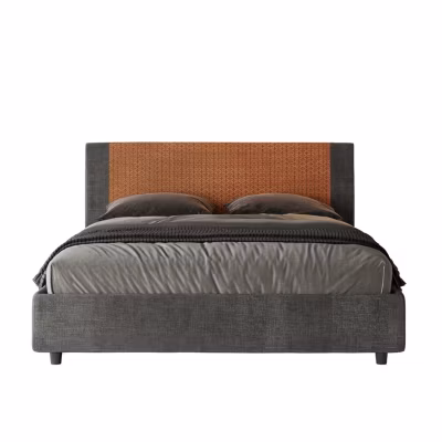 Lit avec sommier rembourré 160×200 tissu Labirinto 04 orange Rosal
