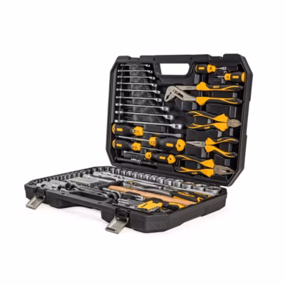Malette à outils 112 pièces Lampe torche, Tournevis, Douilles, clés, pinces et embouts Coffret à outils BMC VITO