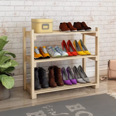 Étagère à chaussures Them à 3 niveaux pin 60 x 68 x 30 cm naturel en.casa