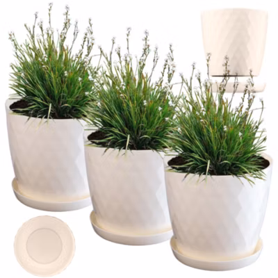 KADAX 3x Pot de fleurs 30cm Couvercle + Support crème