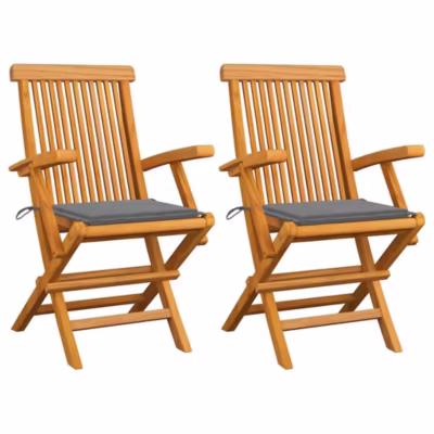vidaXL Chaises de jardin avec coussins gris 2 pcs Bois de teck massif