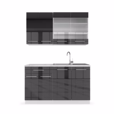 Vicco Cuisine Anthracite brillant/blanc 140cm , PT Marbre
