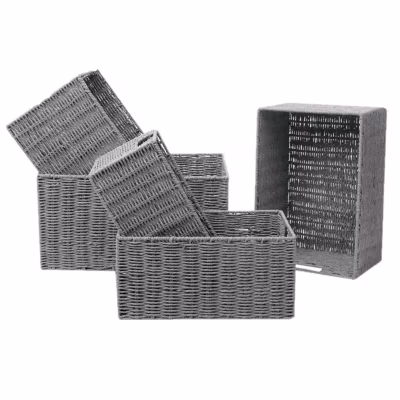 Lot de 5 paniers haut empilables en Métal et papier