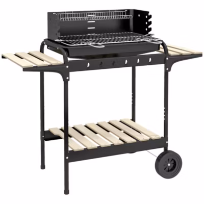 Barbecue à charbon sur pied grille réglable 2 roues 3 étagères récupérateur de cendres noir