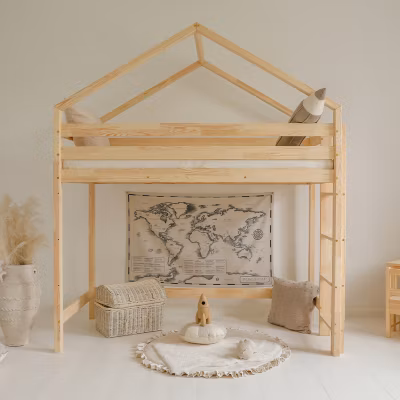 Lit cabane mi-hauteur 90×190 sommier inclus Candice Bois
