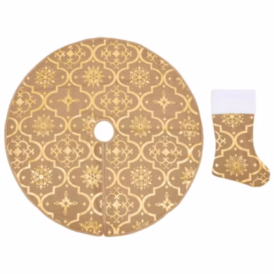 Jupe de sapin de Noël de luxe avec chaussette Jaune 90 cm Tissu vidaXL