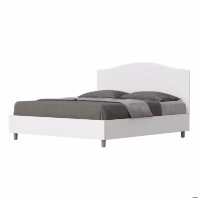 Lit sans sommier 160×200 structure frêne blanc tête de lit Grace mélamine blanc/simili cuir