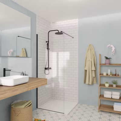 Swiss Aqua Technologies Walk-in 80x200cm Paroi Crystal Glass 8mm anticalcaire+bras et profilés noir mat (SATBWI80PRC)
