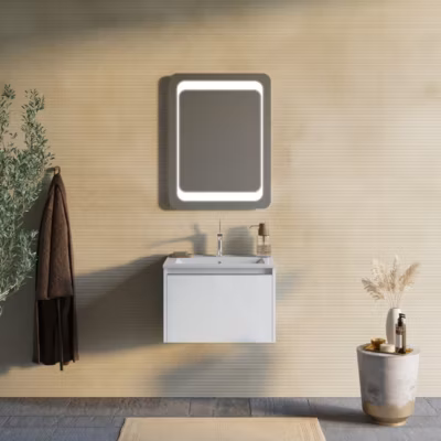 Meuble De Salle De Bains Suspendu 60 Cm Blanc Mat Avec Miroir – Monaco