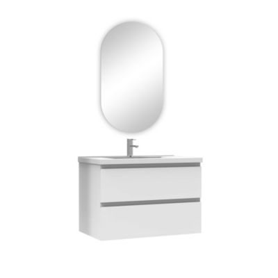 Ensemble meuble Salle de Bain Chêne Wotan 80cm simple vasque + miroir ovale