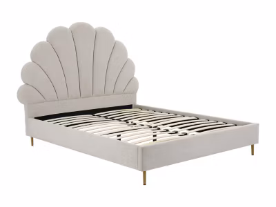 Lit coquillage 160 x 200 cm – Tissu – Beige – LIVAYA