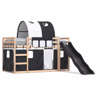 Cadre de lit, Lit superposé sans matelas avec toboggan blanc noir 90×200 cm