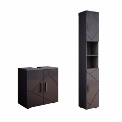Vicco Meubles bain Anthracite Haute brillance 2 parties, avec armoire haute