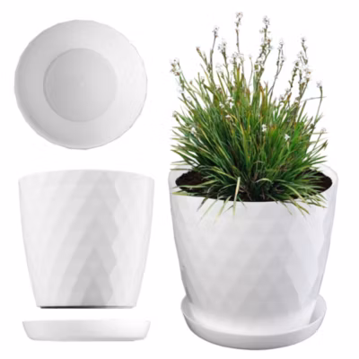 KADAX Pot de Fleur en Plastique avec Support Cache-Pot pour Fleurs 25 cm Blanc