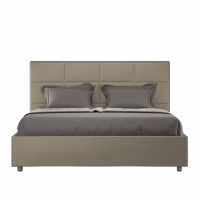 Lit coffre double capitonné 160×190 cappuccino simili cuir Mika