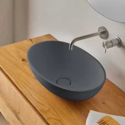 Vasque à poser Solid Surface Design – Graphite. L47.3 x l32.4 x H14.5 cm – RÉSIGRÈS ALTÉA