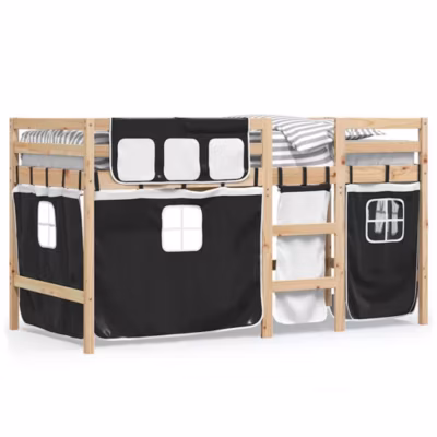 Lit simple, Lit mezzanine enfants avec rideaux sans matelas 90×190 cm