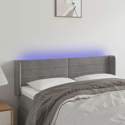 vidaXL Tête de Lit à LED Meuble de Chambre à Coucher Accessoire de Lit Double Tête de Cadre de Lit Intérieur Gris Clair 3123424