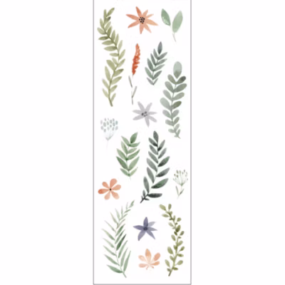 Sticker autocollant décoratif 68×24 cm, illustration fleurs naturelles façon herbier dessinée à la gouache. Décoration murale, déc