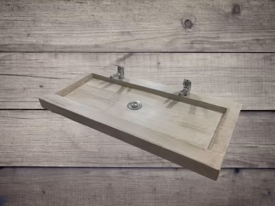 Plan double vasque en béton 120×47 effet bois flottant  , Fabriqué artisanalement en France par Gakeal