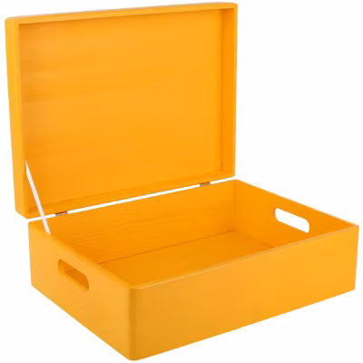 Creative Deco Boite de Rangement en Bois Jaune 40 x 30 x 14 cm (+/-1cm) – Couvercle et Poignées – Boîte Souvenirs – Boîte à Jouets