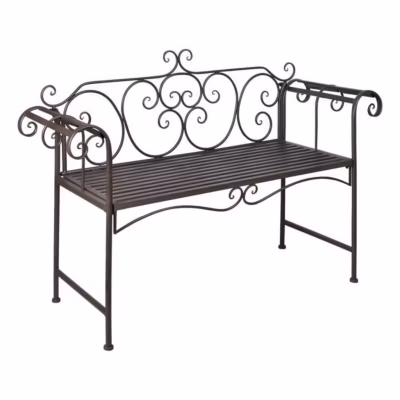 Banc de jardin en métal 132 cm – VIDAXL – Brun antique – Volute – Extérieur