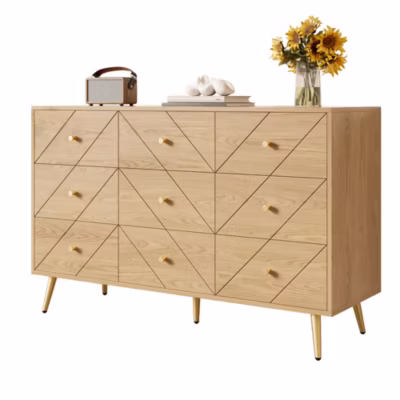 Commode moderne à 9 tiroirs avec pieds en métal – Solution de rangement élégante pour chambre, salon et couloir