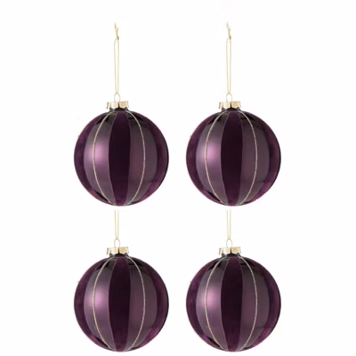 Boite de 4boules de Noël en verre mauve 10x10x10 cm
