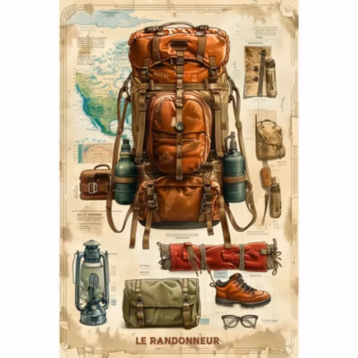 Affiche – Le kit du randonneur – Posters de nos Régions – Format A4 – Moyen 29,7cm x 21cm