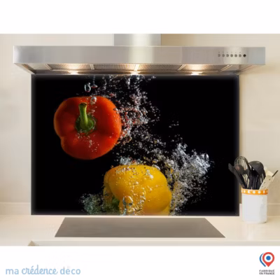 Crédence cuisine fond de hotte Bain de poivrons – Alu composite – L 60 cm x H 45 cm – MaCrédenceDéco
